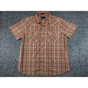 Pendleton Frontier Mens XL Short Sleeve Western Plaid Button Up Shirt Red Orange